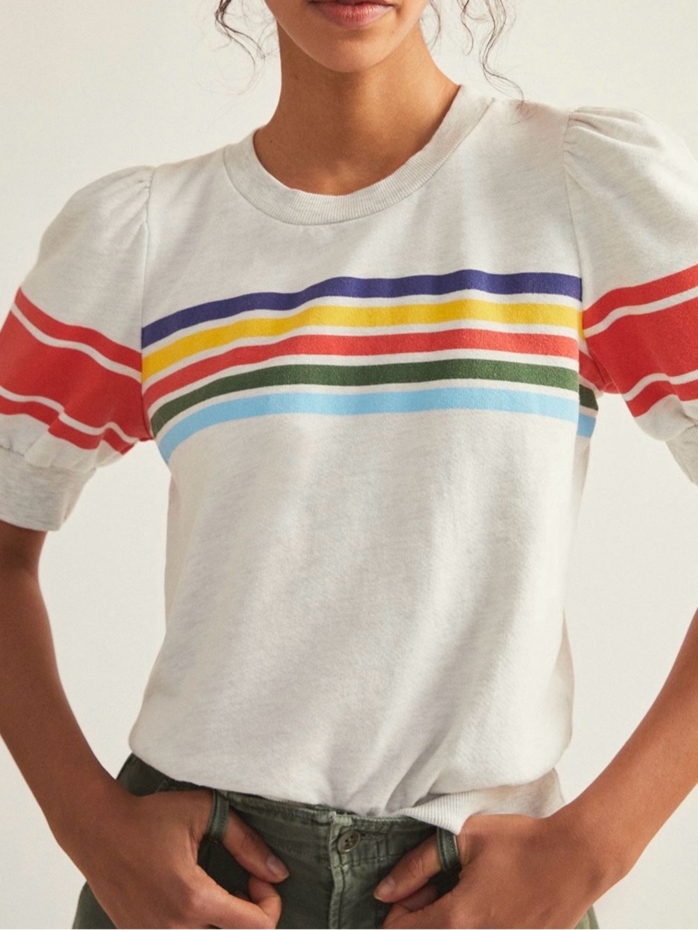T.La Anthropologie Retro Stripe Puff Sleeve Pullover Multi-Color Women’s Large